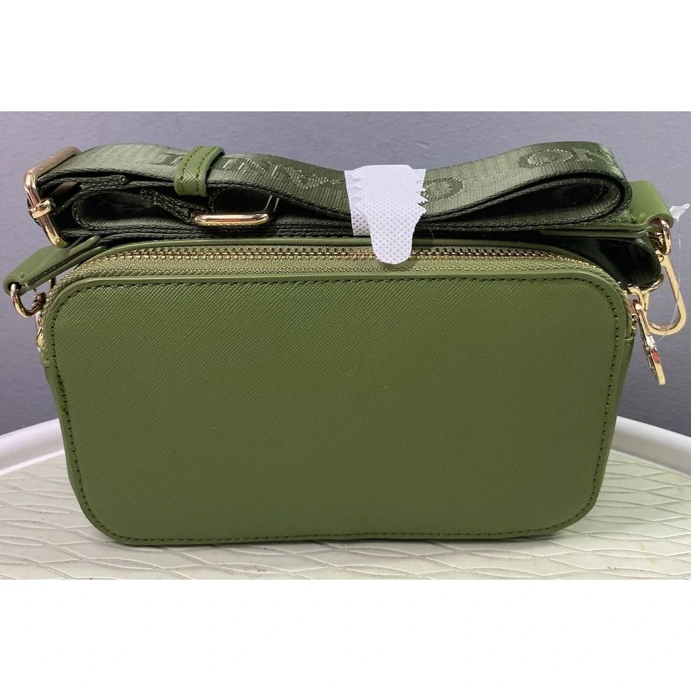 Valentino Orlandi Forest Green  Gold Studs Crossbody Purse Camera Bag 4.25x7x2.5